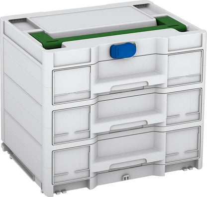 Systainer³ Sortainer/3 M 337, Light Grey with Emerald Green lid handle and Signal Blue catches