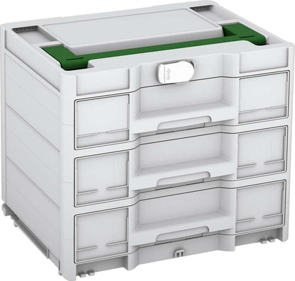 Systainer³ Sortainer/3 M 337, Light Grey with Emerald Green lid handle and White catches