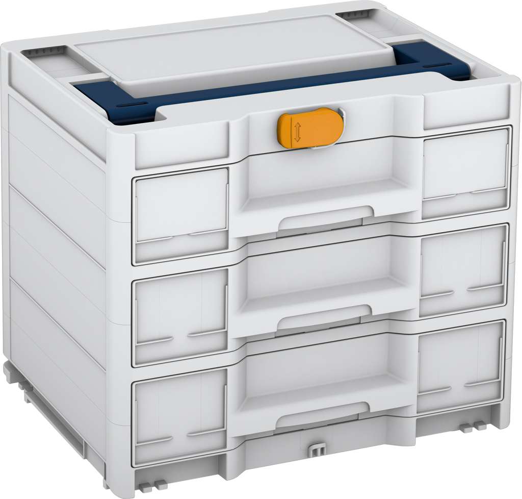 Systainer³ Sortainer/3 M 337, Light Grey with Sapphire Blue lid handle and Daffodil Yellow catches