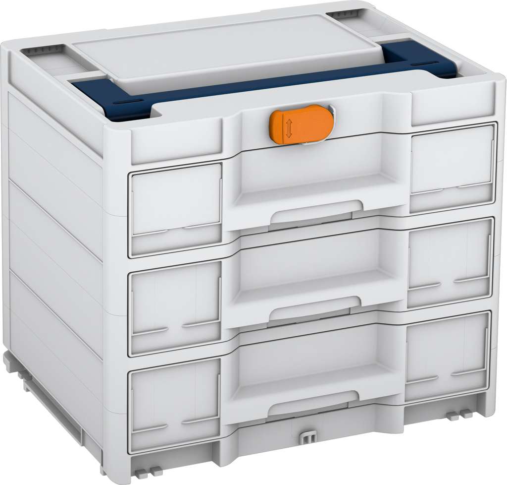 Systainer³ Sortainer/3 M 337, Light Grey with Sapphire Blue lid handle and Deep Orange catches