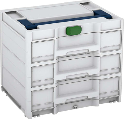 Systainer³ Sortainer/3 M 337, Light Grey with Sapphire Blue lid handle and Emerald Green catches