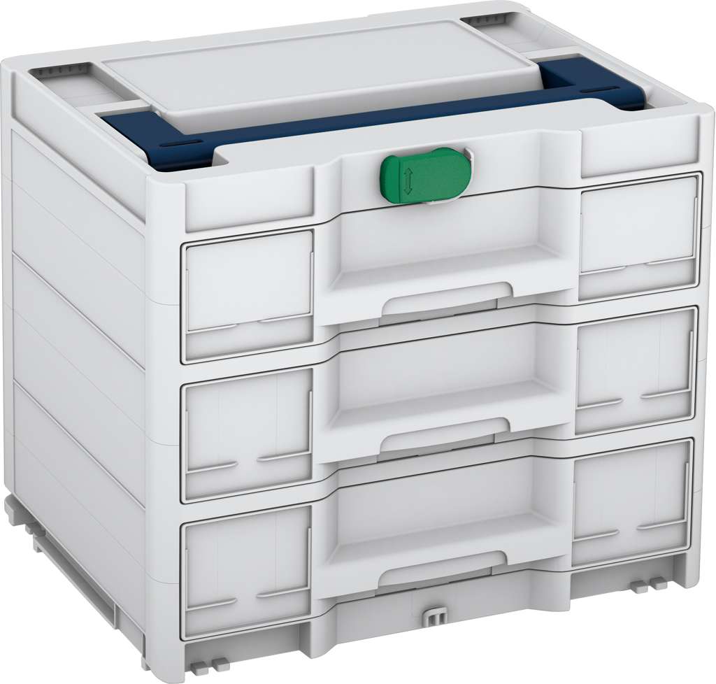 Systainer³ Sortainer/3 M 337, Light Grey with Sapphire Blue lid handle and Signal Green catches