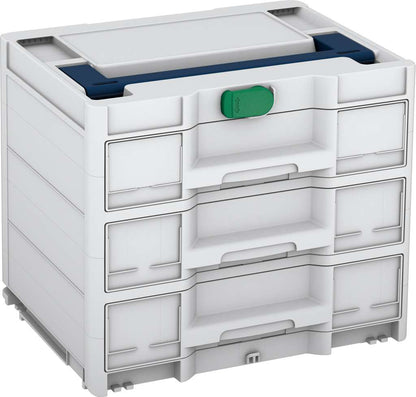 Systainer³ Sortainer/3 M 337, Light Grey with Sapphire Blue lid handle and Signal Green catches