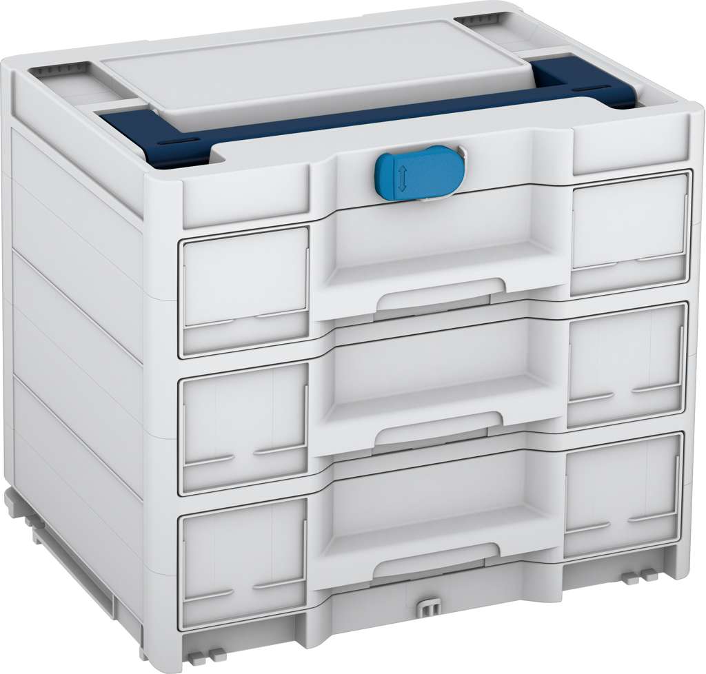 Systainer³ Sortainer/3 M 337, Light Grey with Sapphire Blue lid handle and Sky Blue catches