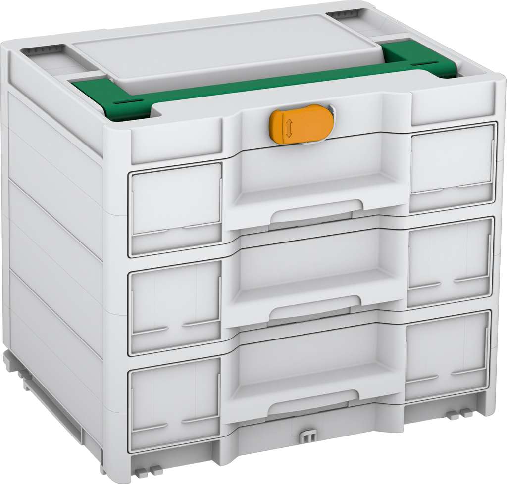 Systainer³ Sortainer/3 M 337, Light Grey with Signal Green lid handle and Daffodil Yellow catches