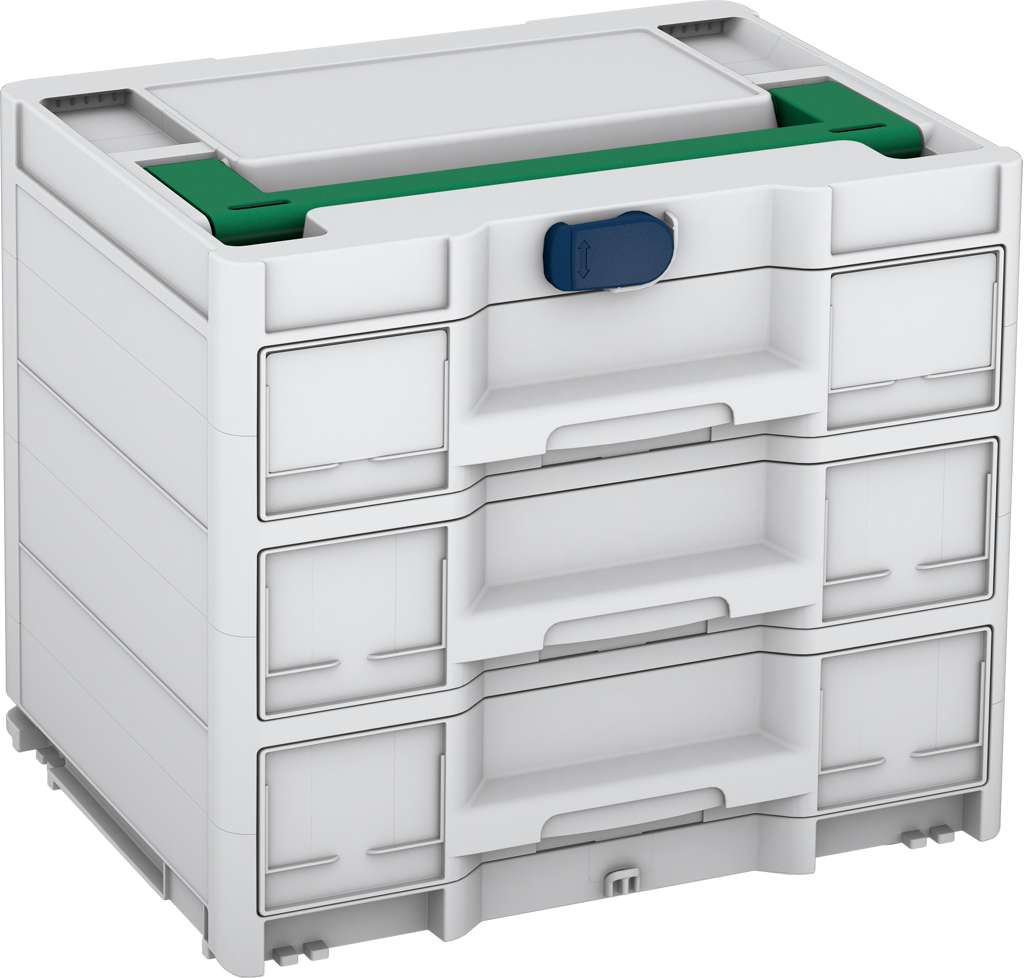 Systainer³ Sortainer/3 M 337, Light Grey with Signal Green lid handle and Sapphire Blue catches