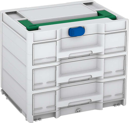 Systainer³ Sortainer/3 M 337, Light Grey with Signal Green lid handle and Signal Blue catches