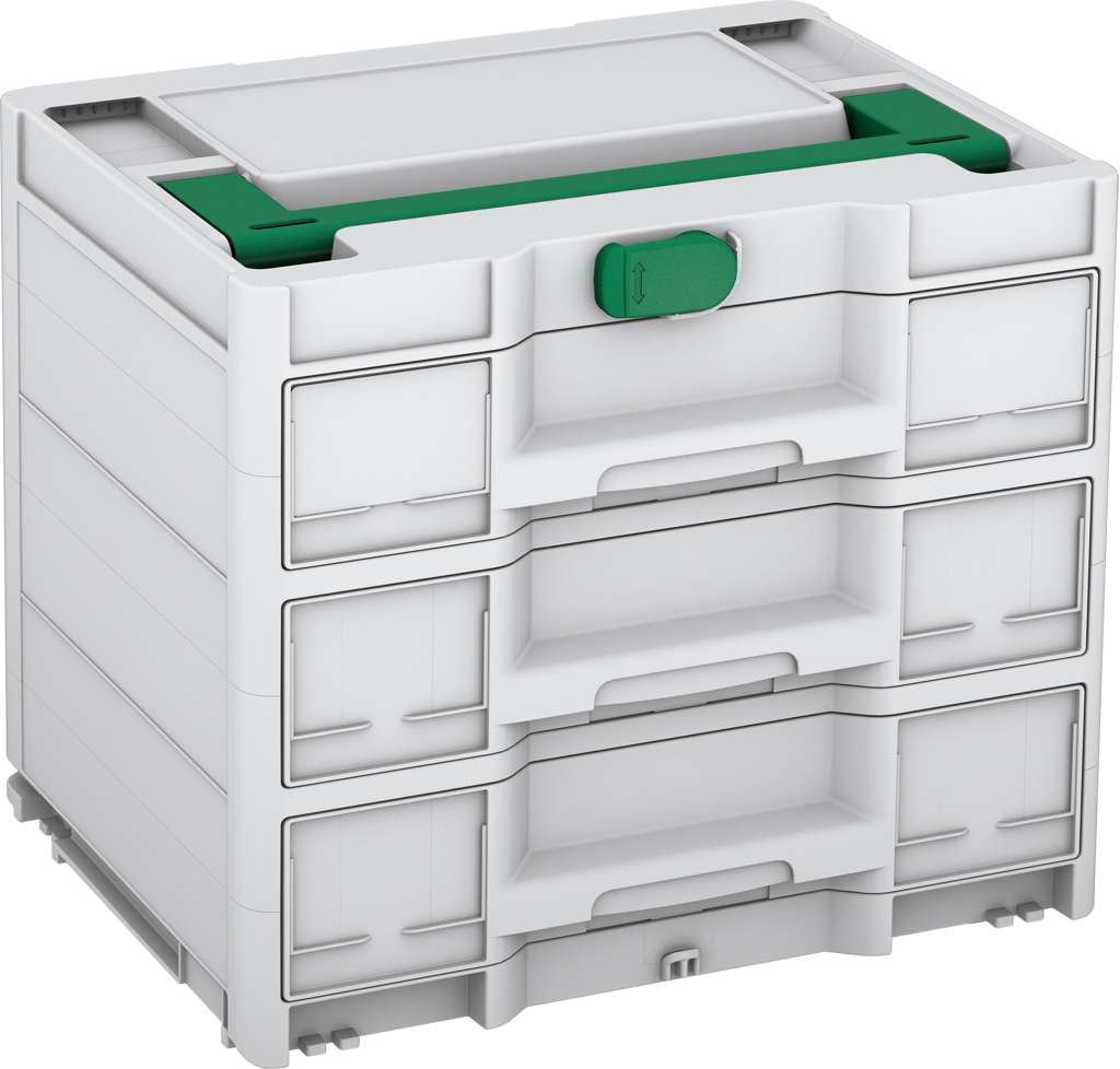 Systainer³ Sortainer/3 M 337, Light Grey with Signal Green lid handle and Signal Green catches