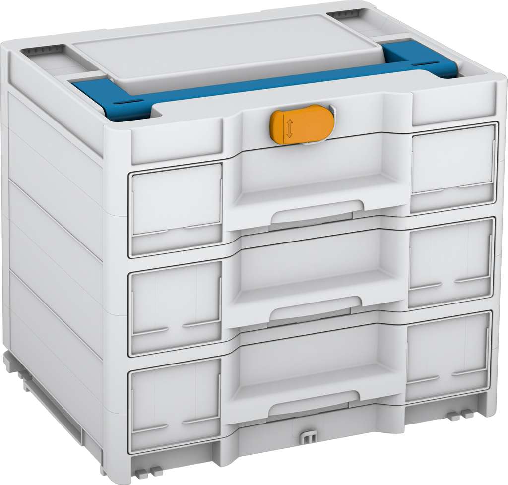 Systainer³ Sortainer/3 M 337, Light Grey with Sky Blue lid handle and Daffodil Yellow catches