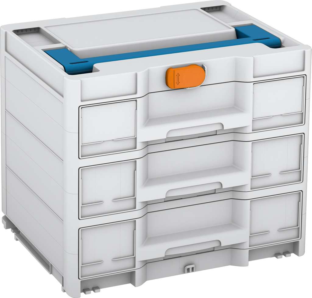 Systainer³ Sortainer/3 M 337, Light Grey with Sky Blue lid handle and Deep Orange catches