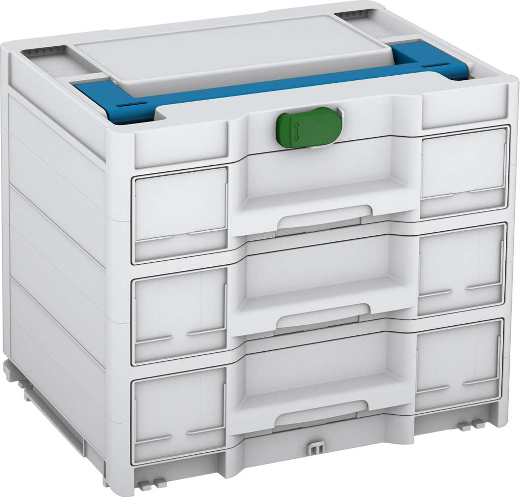 Systainer³ Sortainer/3 M 337, Light Grey with Sky Blue lid handle and Emerald Green catches