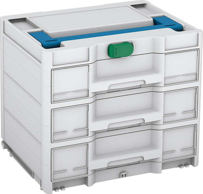 Systainer³ Sortainer/3 M 337, Light Grey with Sky Blue lid handle and Signal Green catches