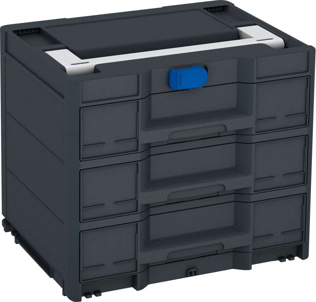 Systainer³ Sortainer/3 M 337, Anthracite with Light Grey lid handle and Signal Blue catches