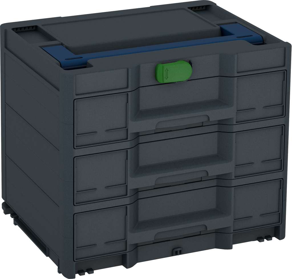 Systainer³ Sortainer/3 M 337, Anthracite with Sapphire Blue lid handle and Emerald Green catches