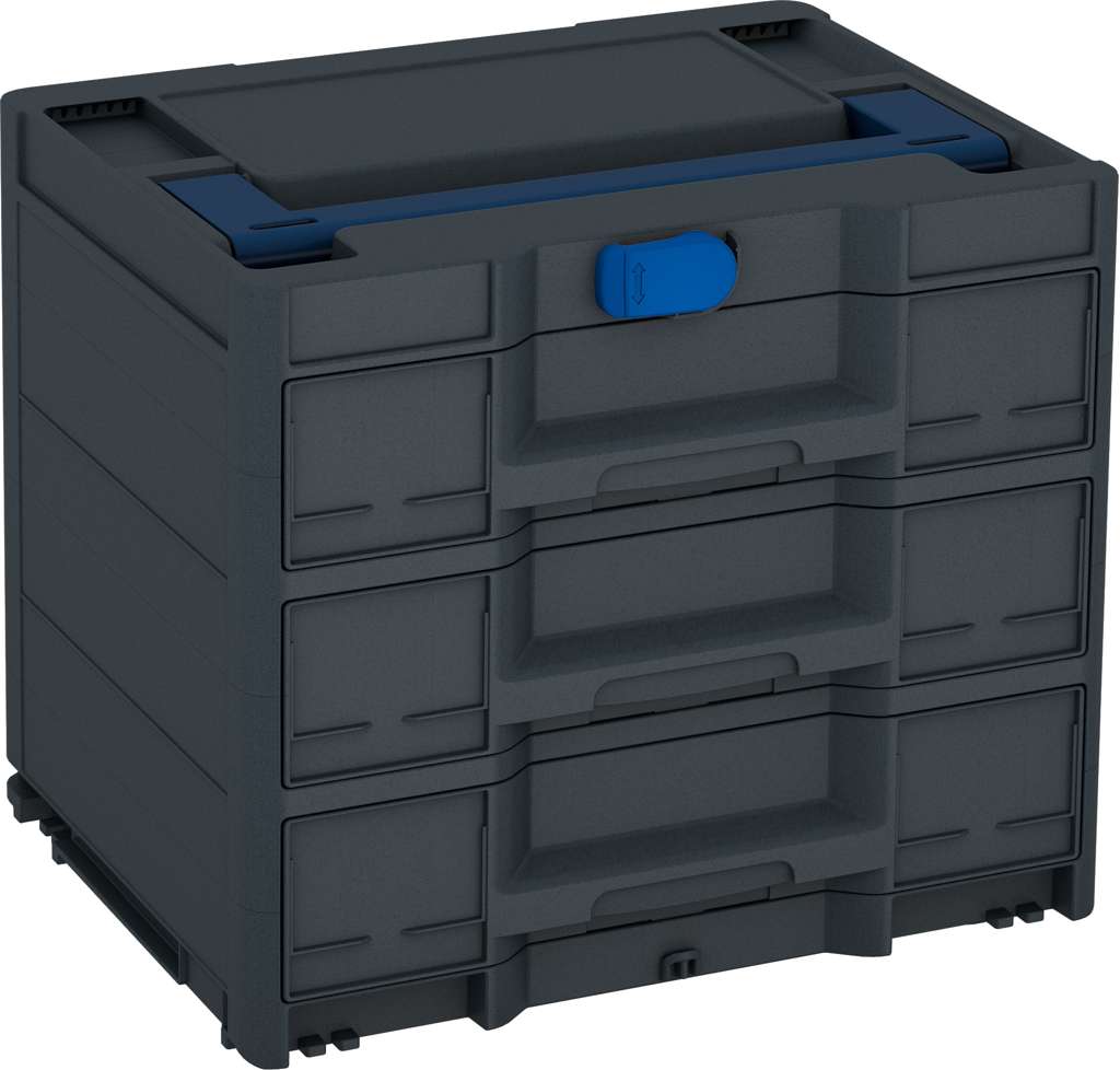 Systainer³ Sortainer/3 M 337, Anthracite with Sapphire Blue lid handle and Signal Blue catches