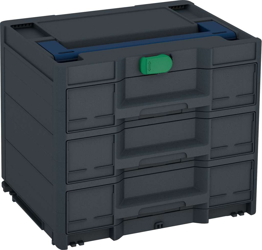 Systainer³ Sortainer/3 M 337, Anthracite with Sapphire Blue lid handle and Signal Green catches
