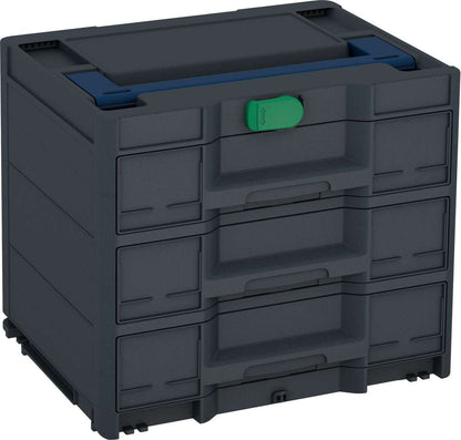 Systainer³ Sortainer/3 M 337, Anthracite with Sapphire Blue lid handle and Signal Green catches