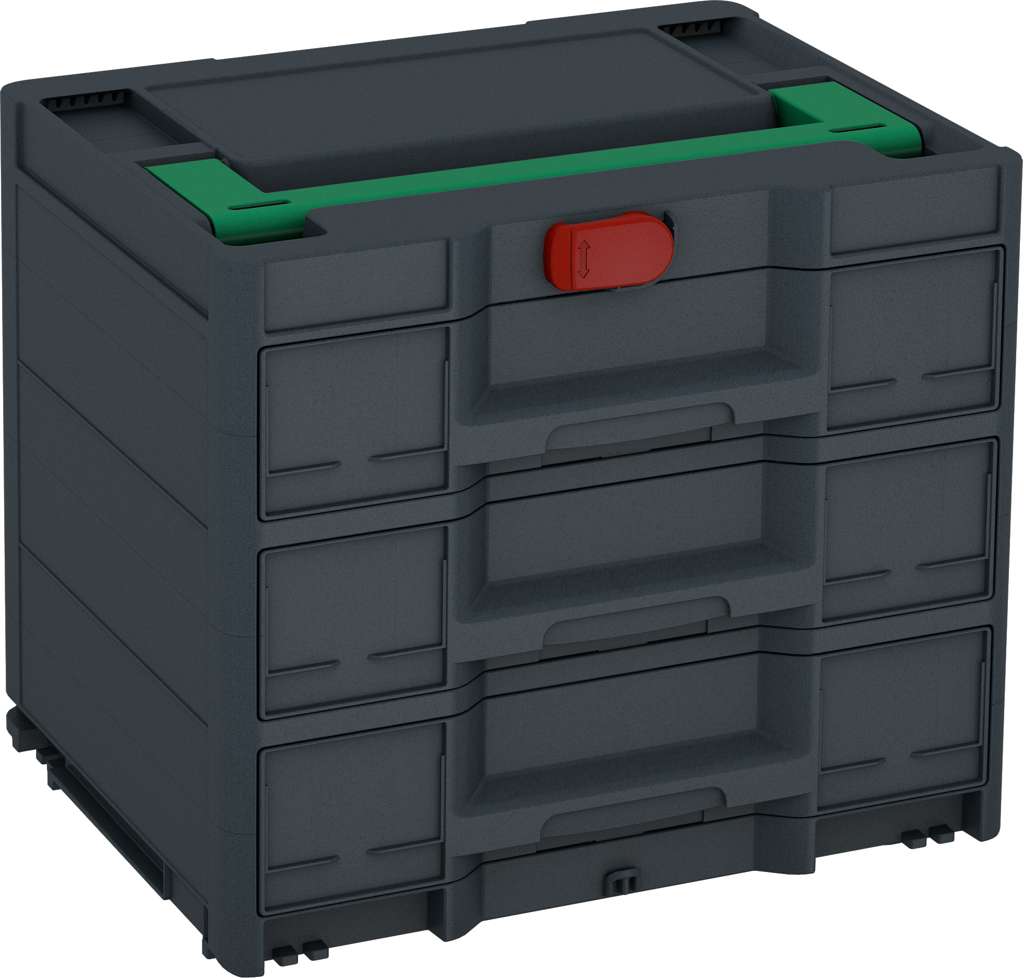 Systainer³ Sortainer/3 M 337, Anthracite with Signal Green lid handle and Carmine Red catches
