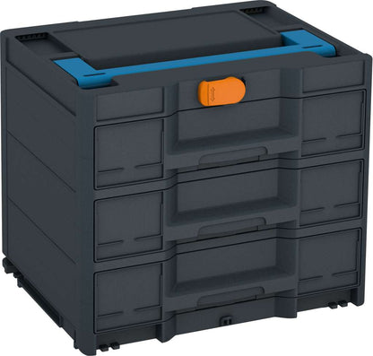 Systainer³ Sortainer/3 M 337, Anthracite with Sky Blue lid handle and Deep Orange catches