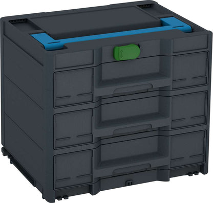 Systainer³ Sortainer/3 M 337, Anthracite with Sky Blue lid handle and Emerald Green catches