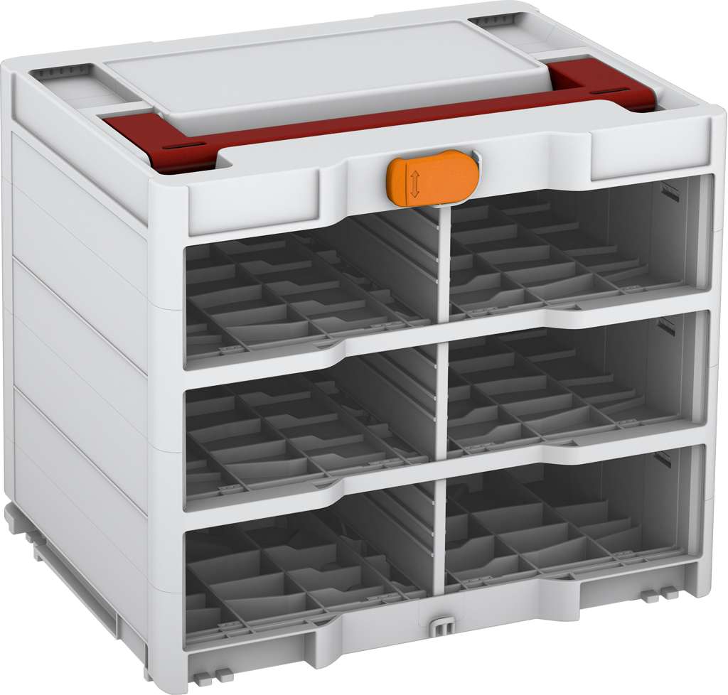 Systainer³ Rack/0 M 337, Light Grey with Carmine Red lid handle and Deep Orange catches