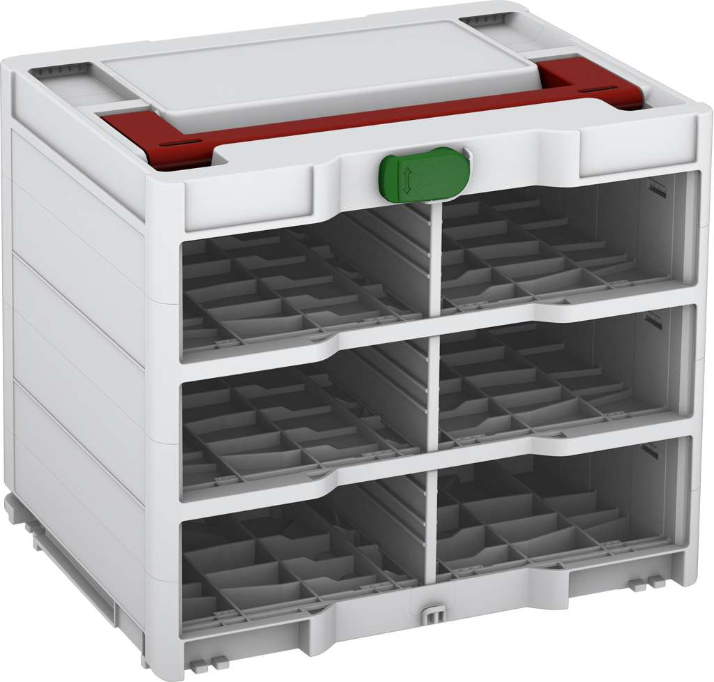 Systainer³ Rack/0 M 337, Light Grey with Carmine Red lid handle and Emerald Green catches