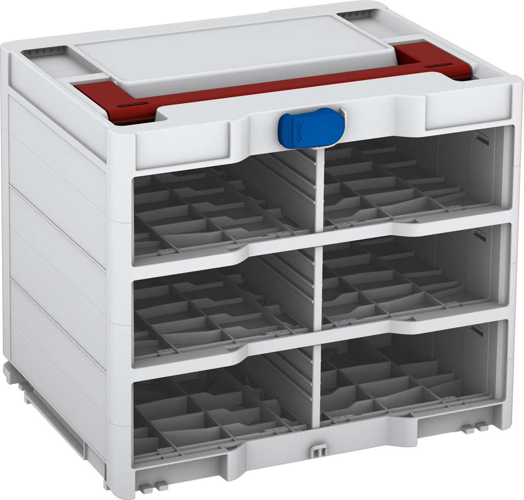 Systainer³ Rack/0 M 337, Light Grey with Carmine Red lid handle and Signal Blue catches