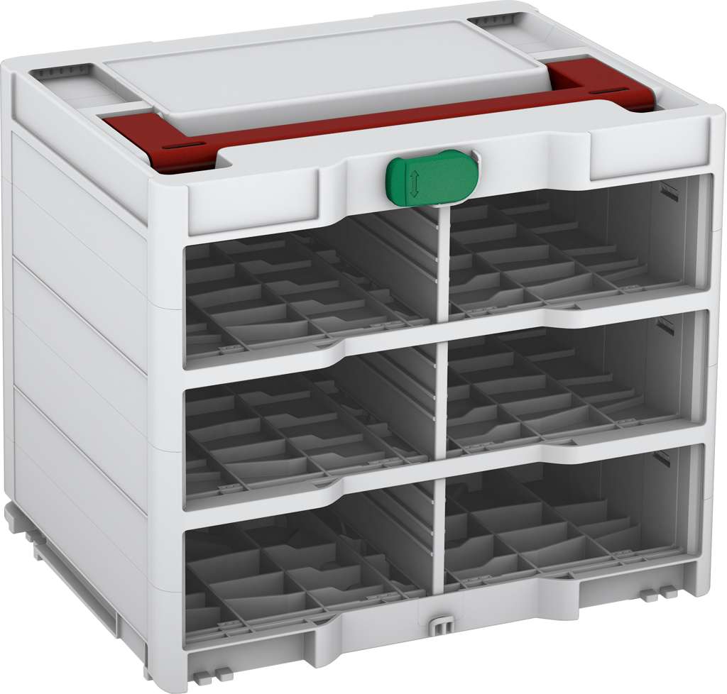 Systainer³ Rack/0 M 337, Light Grey with Carmine Red lid handle and Signal Green catches
