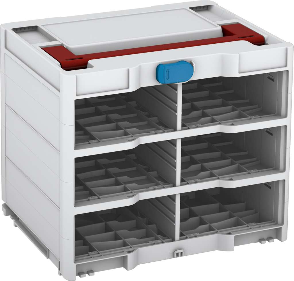 Systainer³ Rack/0 M 337, Light Grey with Carmine Red lid handle and Sky Blue catches