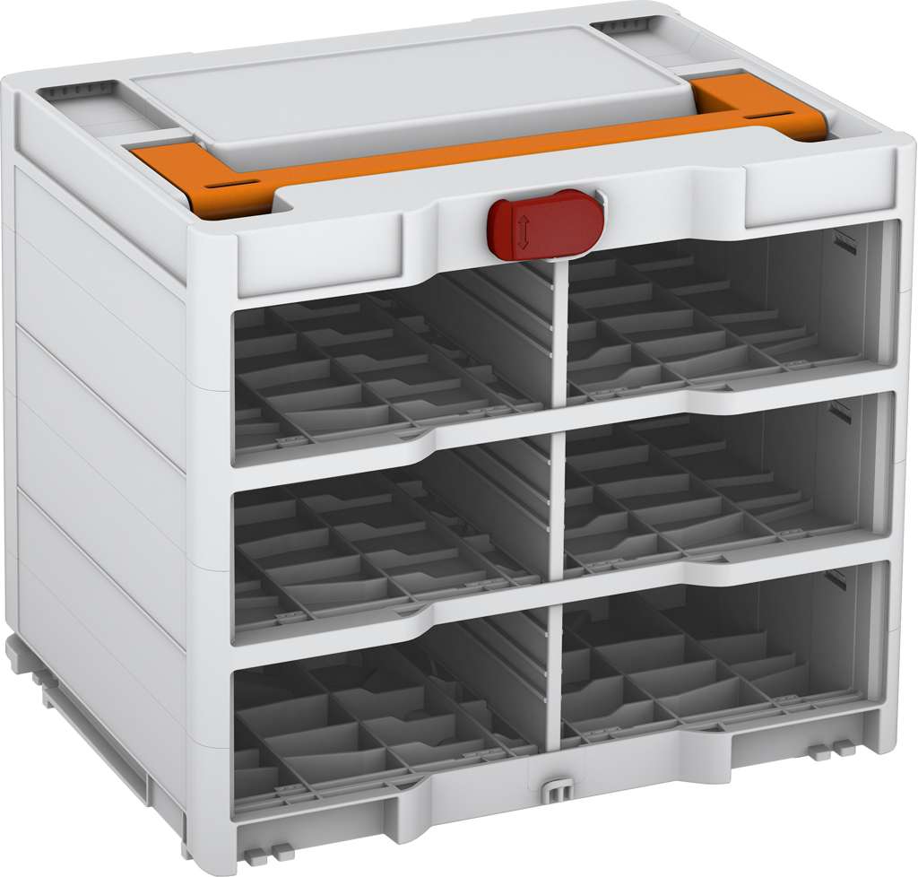 Systainer³ Rack/0 M 337, Light Grey with Deep Orange lid handle and Carmine Red catches