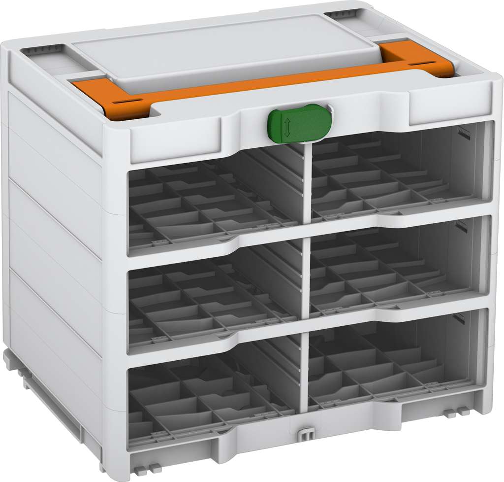 Systainer³ Rack/0 M 337, Light Grey with Deep Orange lid handle and Emerald Green catches