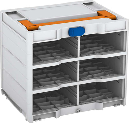 Systainer³ Rack/0 M 337, Light Grey with Deep Orange lid handle and Signal Blue catches