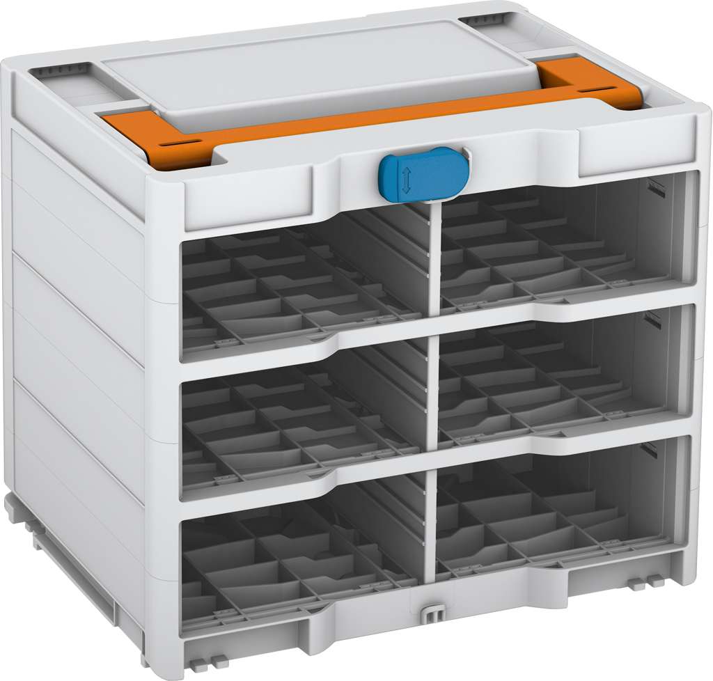 Systainer³ Rack/0 M 337, Light Grey with Deep Orange lid handle and Sky Blue catches