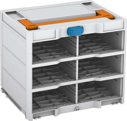 Systainer³ Rack/0 M 337, Light Grey with Deep Orange lid handle and Sky Blue catches