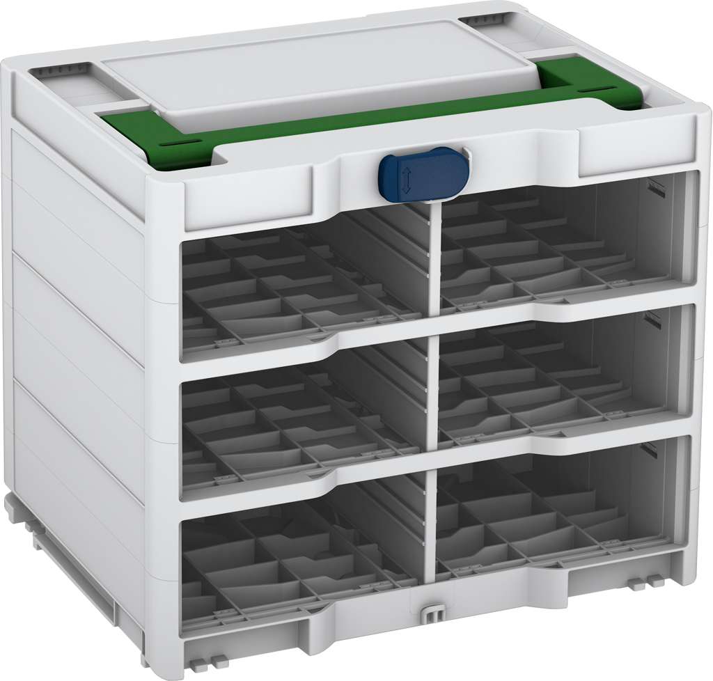 Systainer³ Rack/0 M 337, Light Grey with Emerald Green lid handle and Sapphire Blue catches
