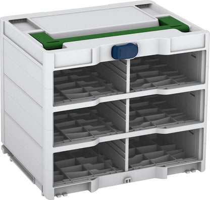 Systainer³ Rack/0 M 337, Light Grey with Emerald Green lid handle and Sapphire Blue catches