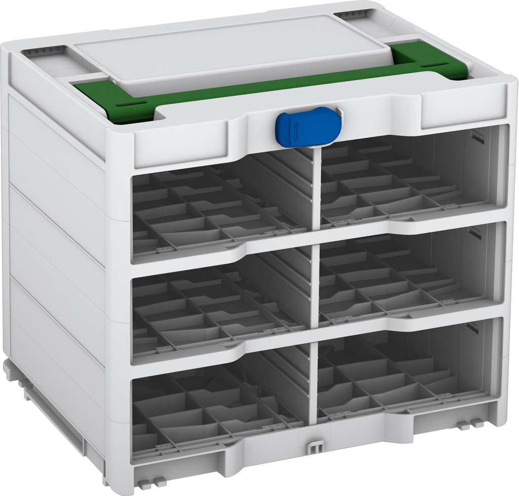 Systainer³ Rack/0 M 337, Light Grey with Emerald Green lid handle and Signal Blue catches