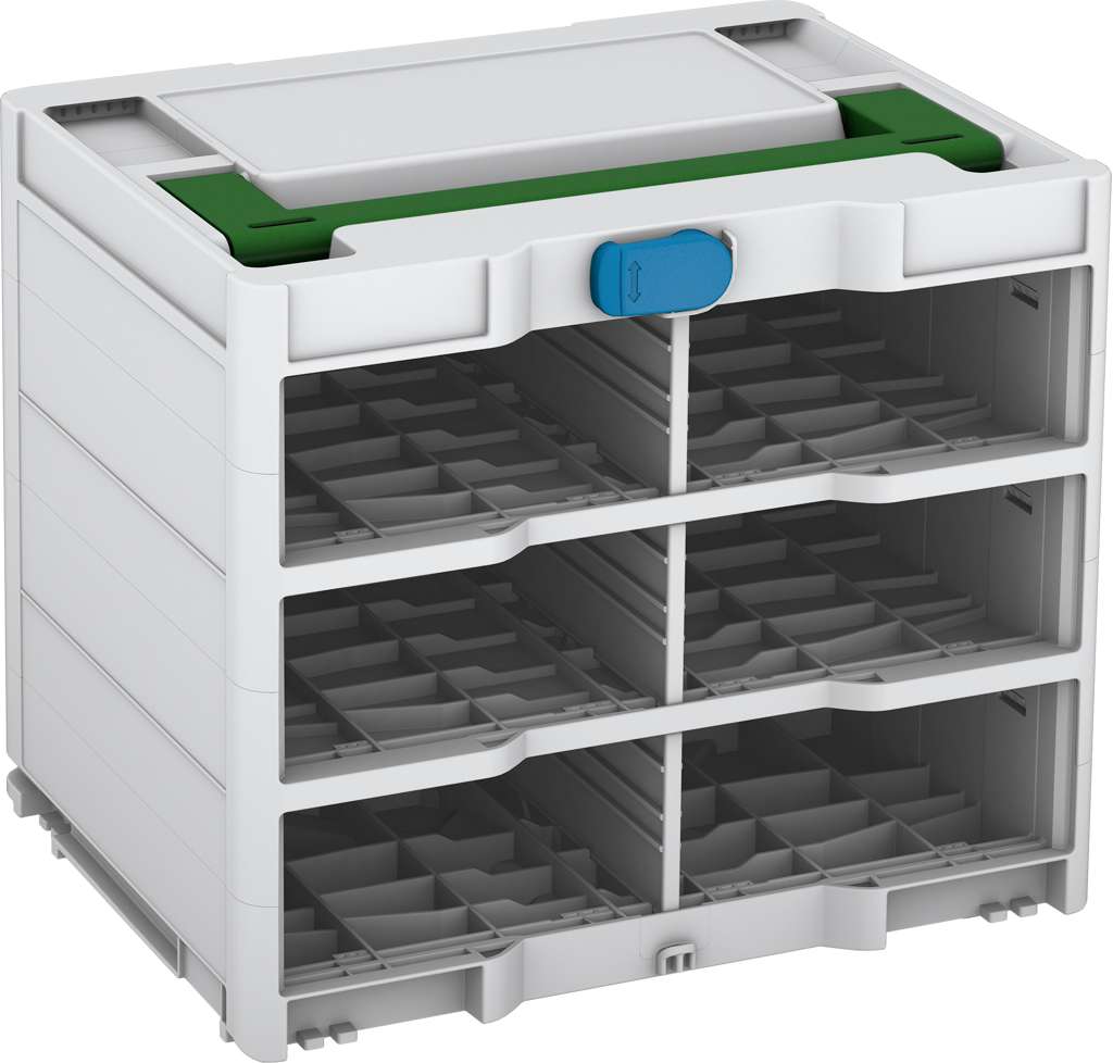 Systainer³ Rack/0 M 337, Light Grey with Emerald Green lid handle and Sky Blue catches