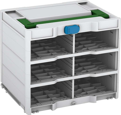 Systainer³ Rack/0 M 337, Light Grey with Emerald Green lid handle and Sky Blue catches