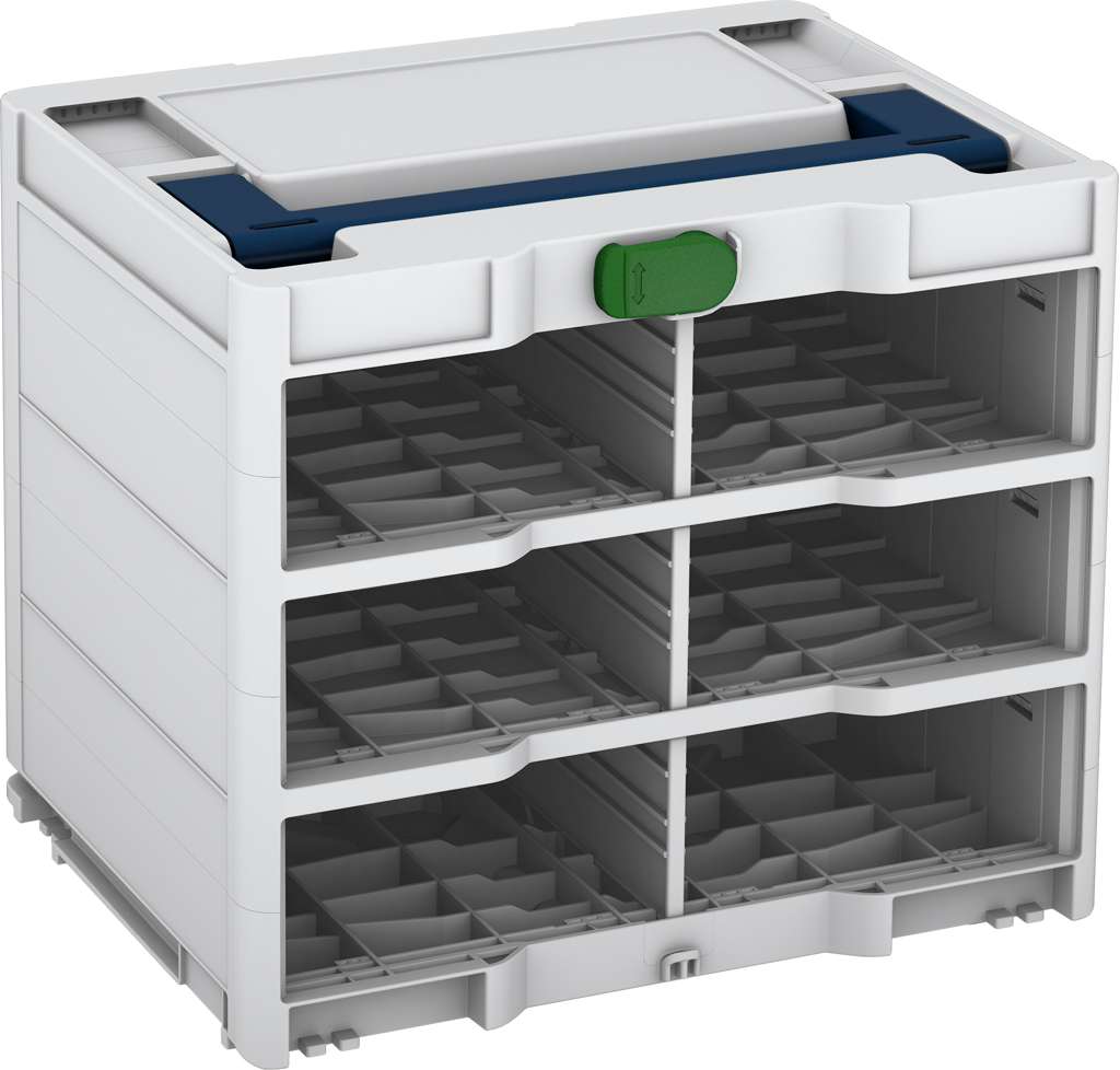 Systainer³ Rack/0 M 337, Light Grey with Sapphire Blue lid handle and Emerald Green catches