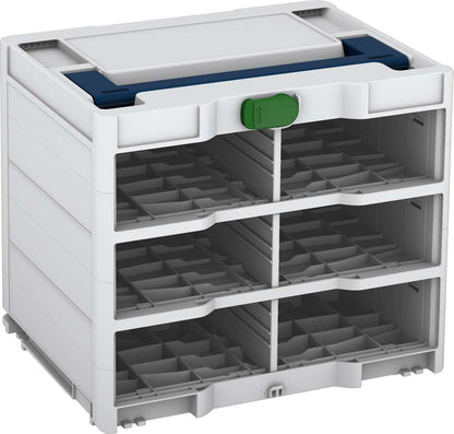 Systainer³ Rack/0 M 337, Light Grey with Sapphire Blue lid handle and Emerald Green catches
