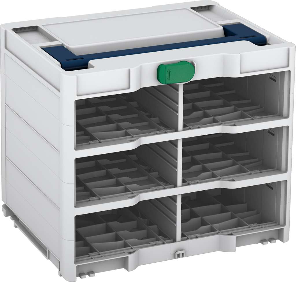 Systainer³ Rack/0 M 337, Light Grey with Sapphire Blue lid handle and Signal Green catches