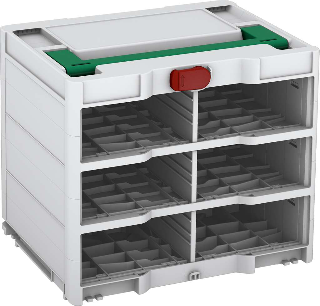 Systainer³ Rack/0 M 337, Light Grey with Signal Green lid handle and Carmine Red catches