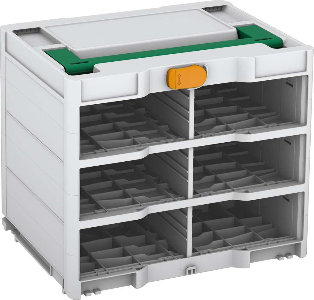 Systainer³ Rack/0 M 337, Light Grey with Signal Green lid handle and Daffodil Yellow catches