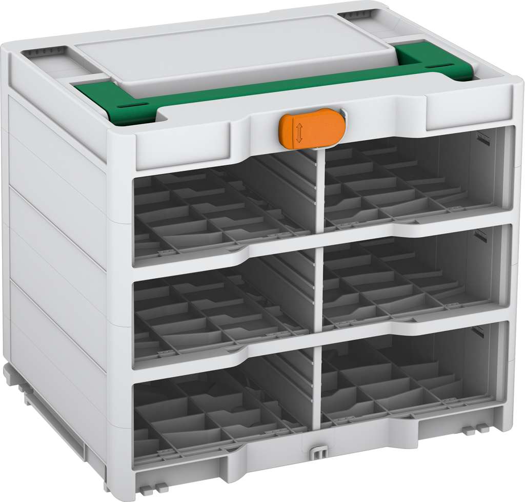 Systainer³ Rack/0 M 337, Light Grey with Signal Green lid handle and Deep Orange catches
