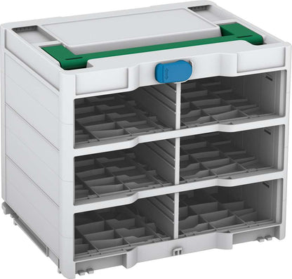 Systainer³ Rack/0 M 337, Light Grey with Signal Green lid handle and Sky Blue catches