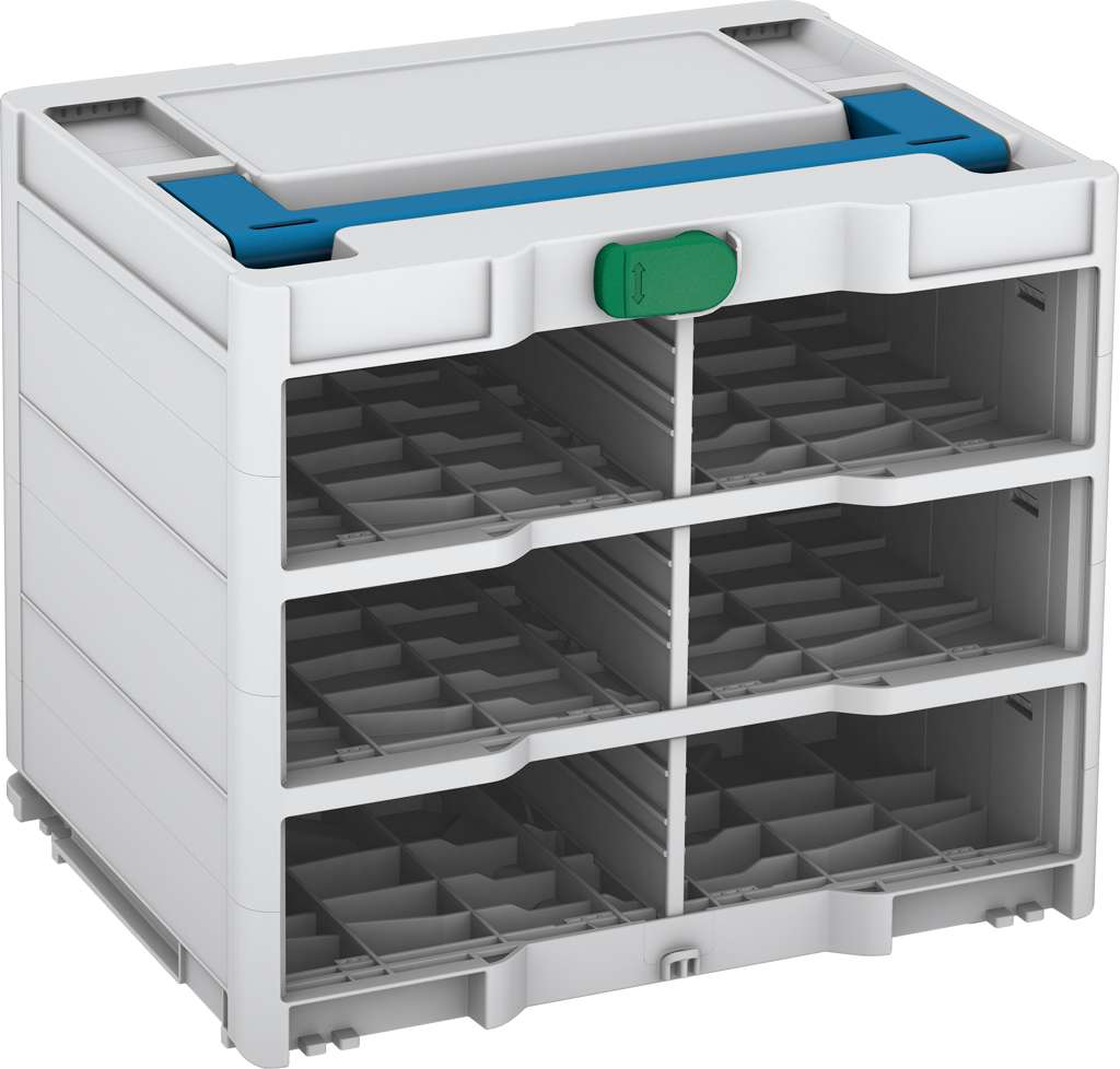 Systainer³ Rack/0 M 337, Light Grey with Sky Blue lid handle and Signal Green catches