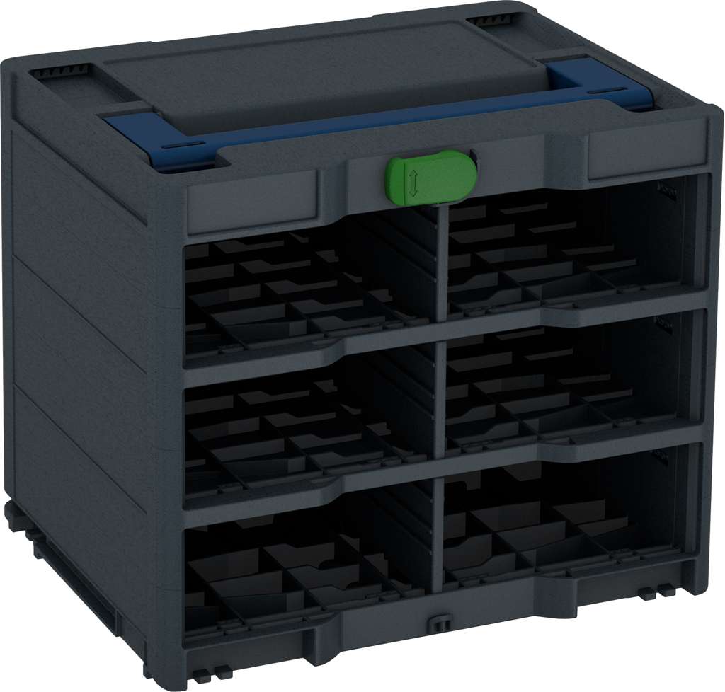 Systainer³ Rack/0 M 337, Anthracite with Sapphire Blue lid handle and Emerald Green catches