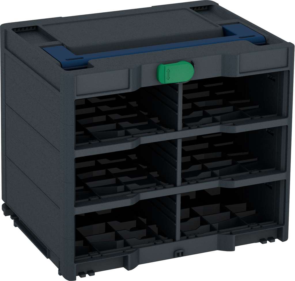 Systainer³ Rack/0 M 337, Anthracite with Sapphire Blue lid handle and Signal Green catches