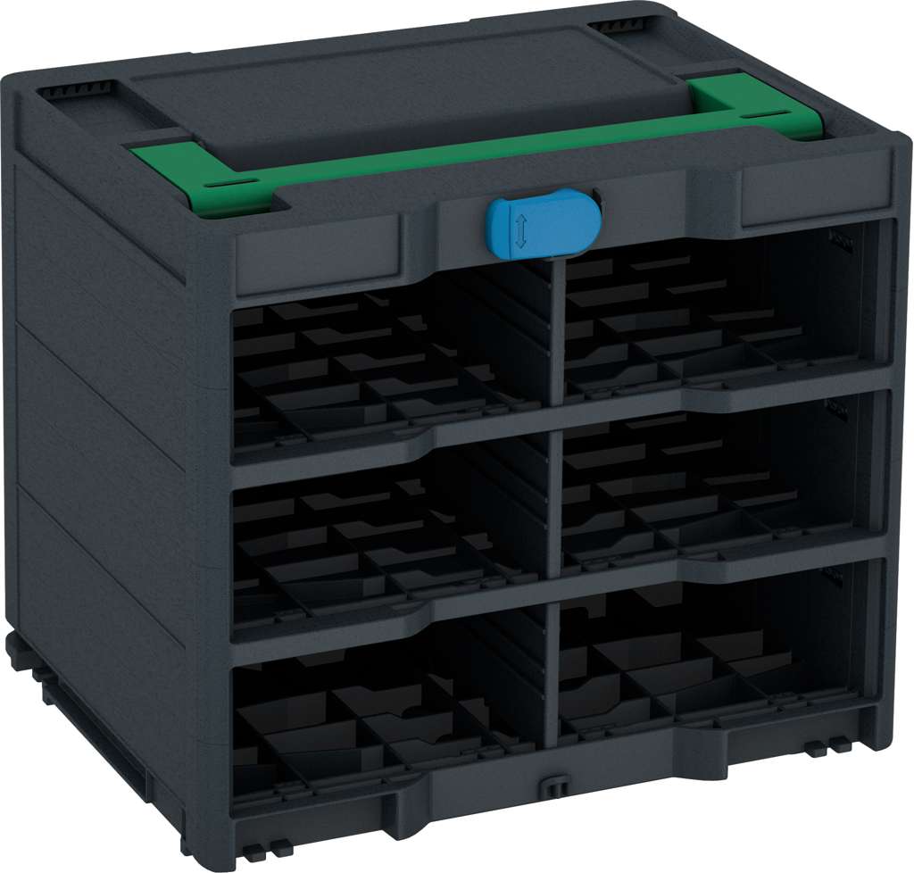 Systainer³ Rack/0 M 337, Anthracite with Signal Green lid handle and Sky Blue catches
